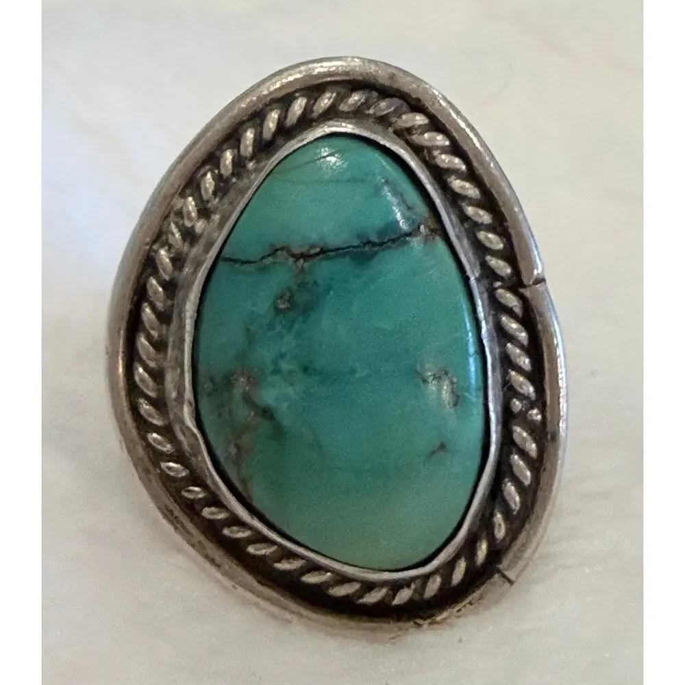 Navajo Turquoise Vintage Sterling Silver 925 Ring Size 6 - Picture 7 of 9